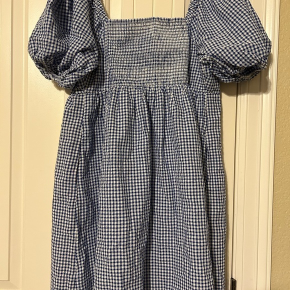 Blue gingham Old Navy puff sleeve v-neck dress NWT - Picture 6 of 7